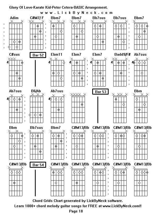 Chord Grids Chart of chord melody fingerstyle guitar song-Glory Of Love-Karate Kid-Peter Cetera-BASIC Arrangement,generated by LickByNeck software.